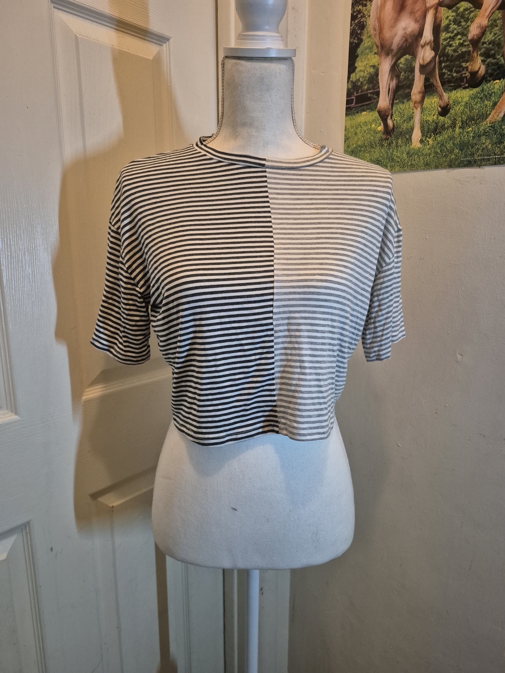 Striped Cropped Tee - Black and White